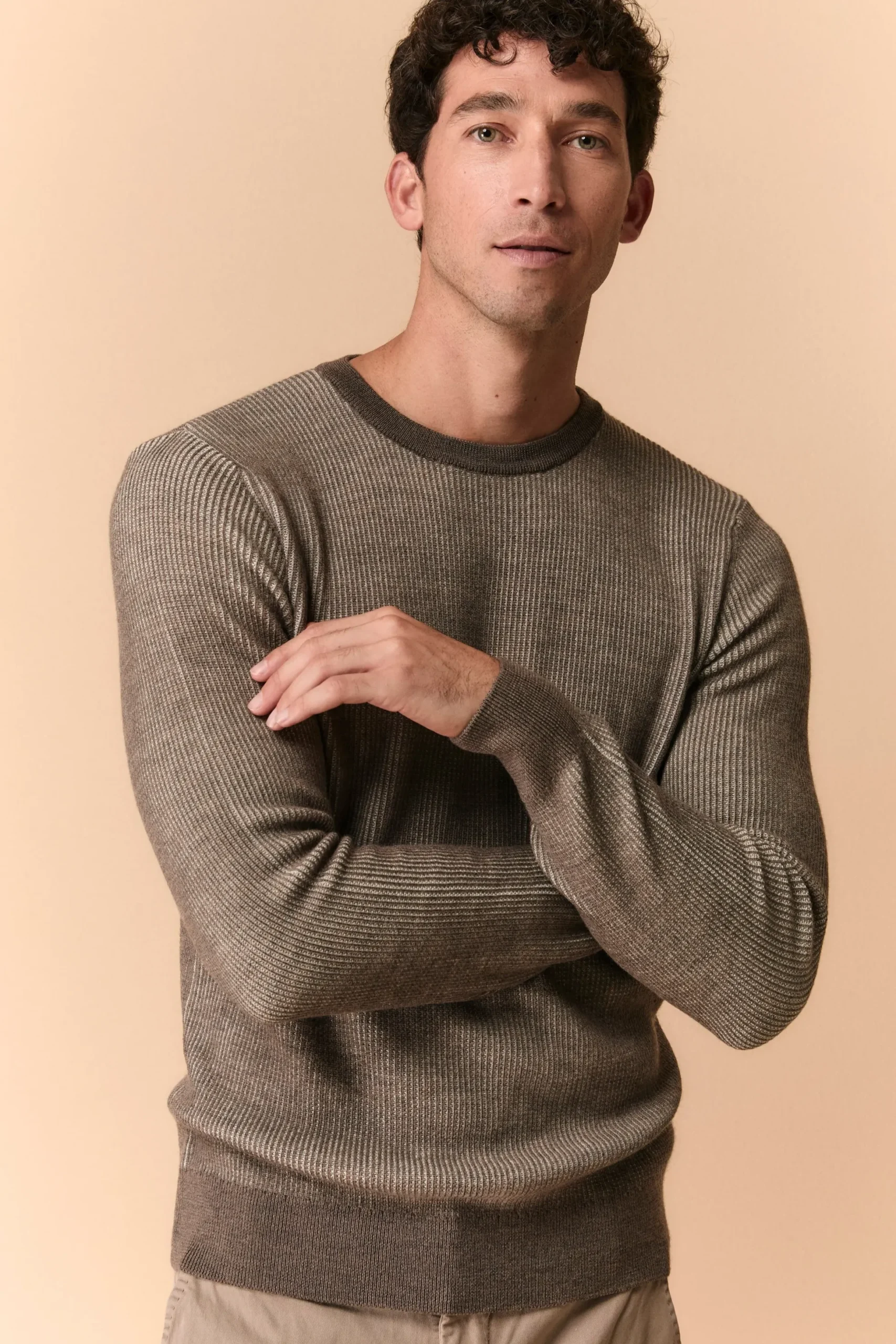 Girocollo Bicolore in Lana Merino Extrafine - PANNA/TORTORA