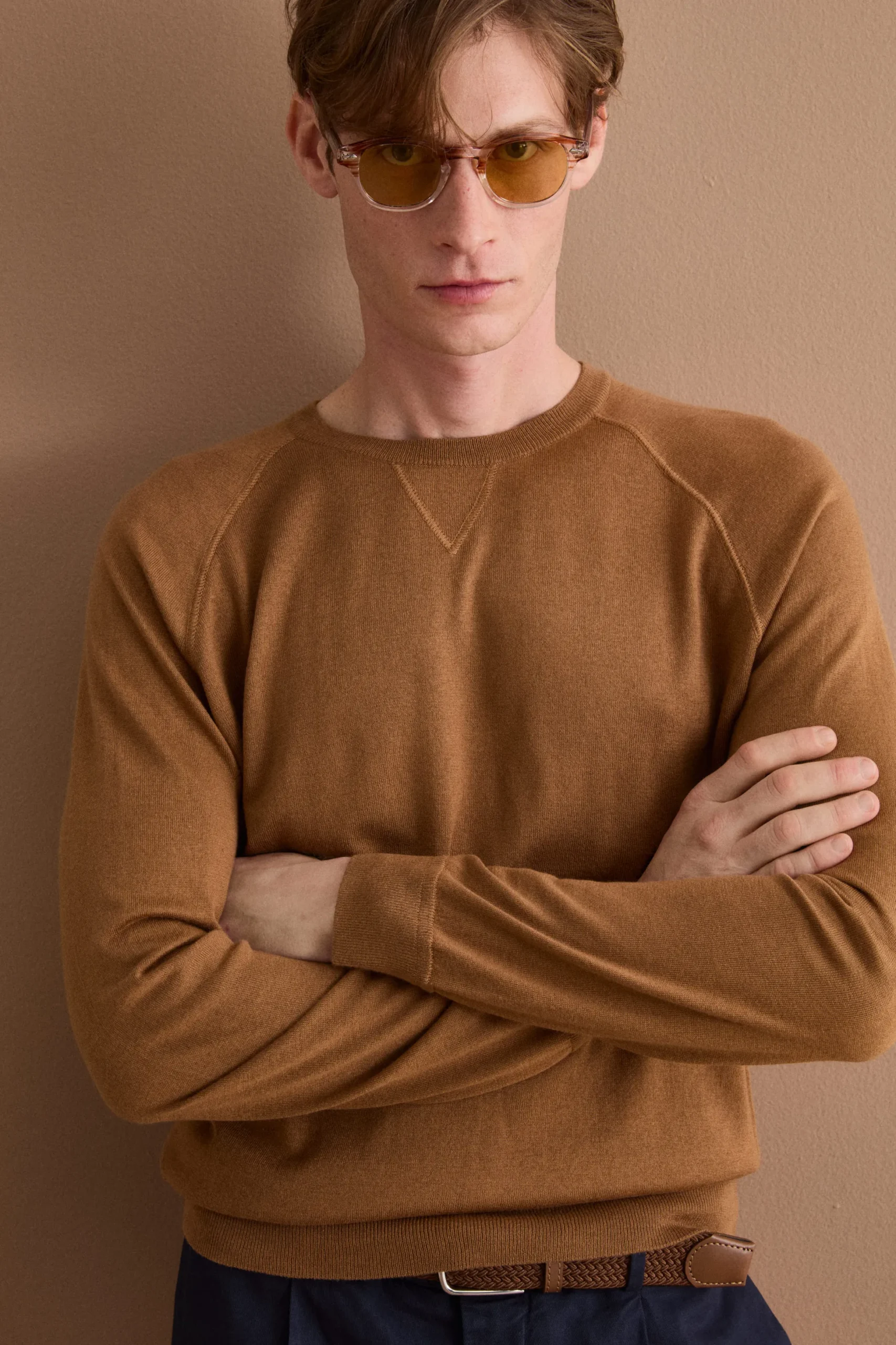 Girocollo Felpa in Seta e Cashmere - TABACCO