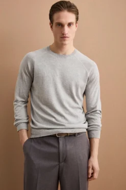Girocollo Felpa in Seta e Cashmere - GRIGIO CHIARO