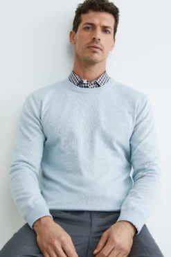 Girocollo in cashmere e seta - AZZURRO
