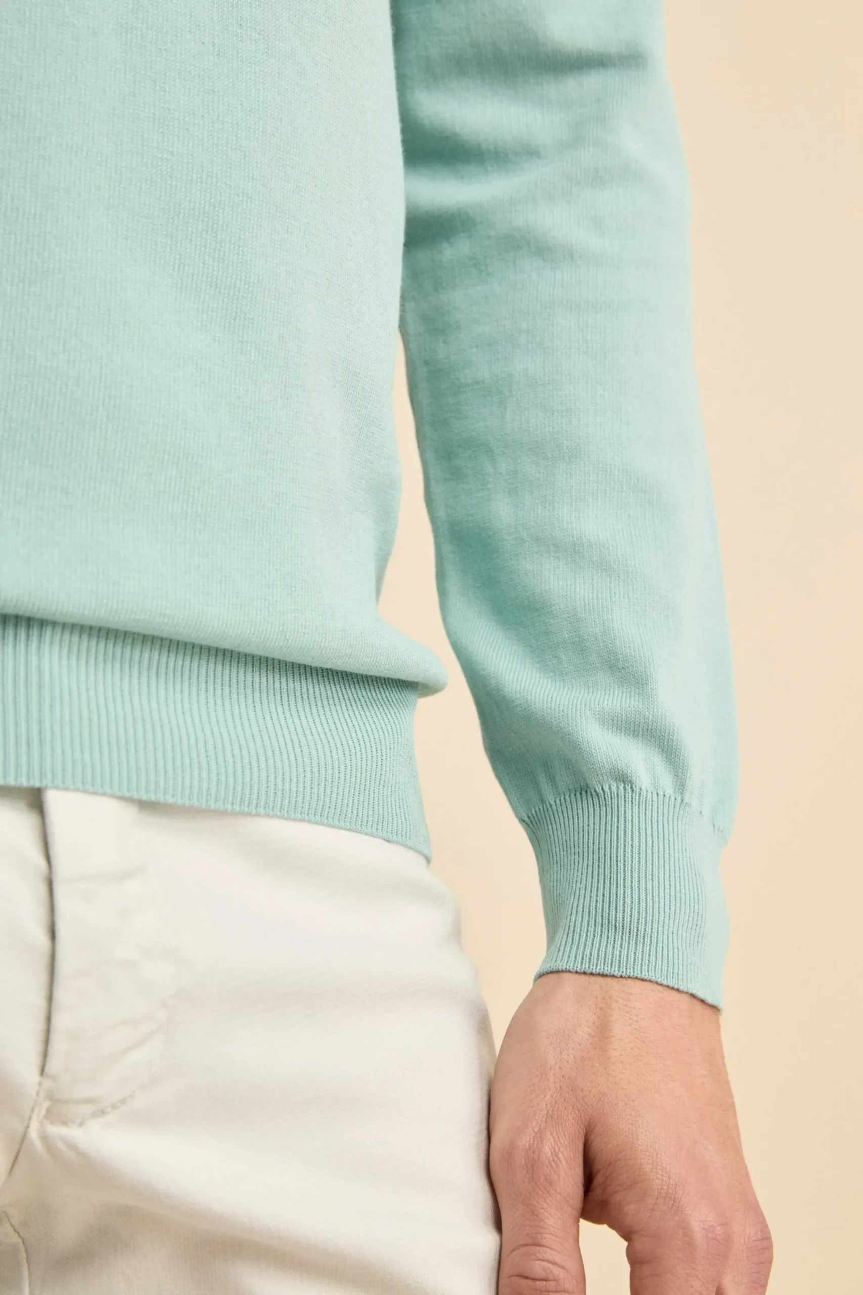 Girocollo in Cotone con Bordi Lavorati - AZZURRO