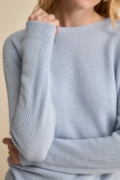 Girocollo in Lana Merino con Manica Lavorata - AZZURRO
