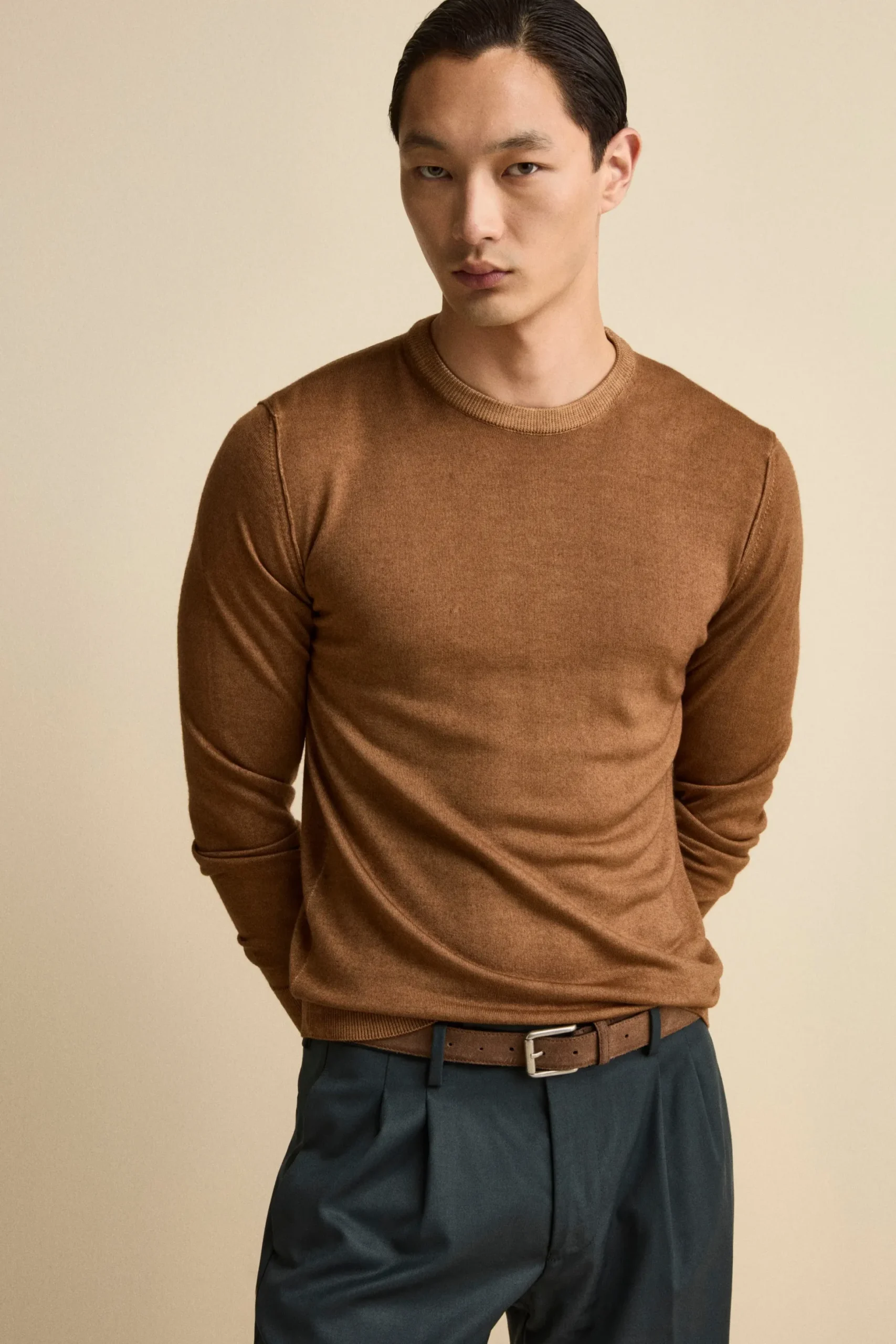 Girocollo in Lana Merino Extrafine - TABACCO
