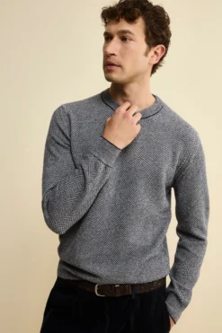 Girocollo Jacquard in Lana e Cashmere - BLU/LATTE