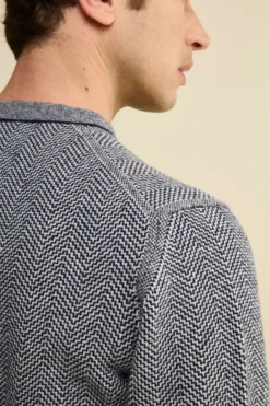 Girocollo Jacquard in Lana e Cashmere - BLU/LATTE