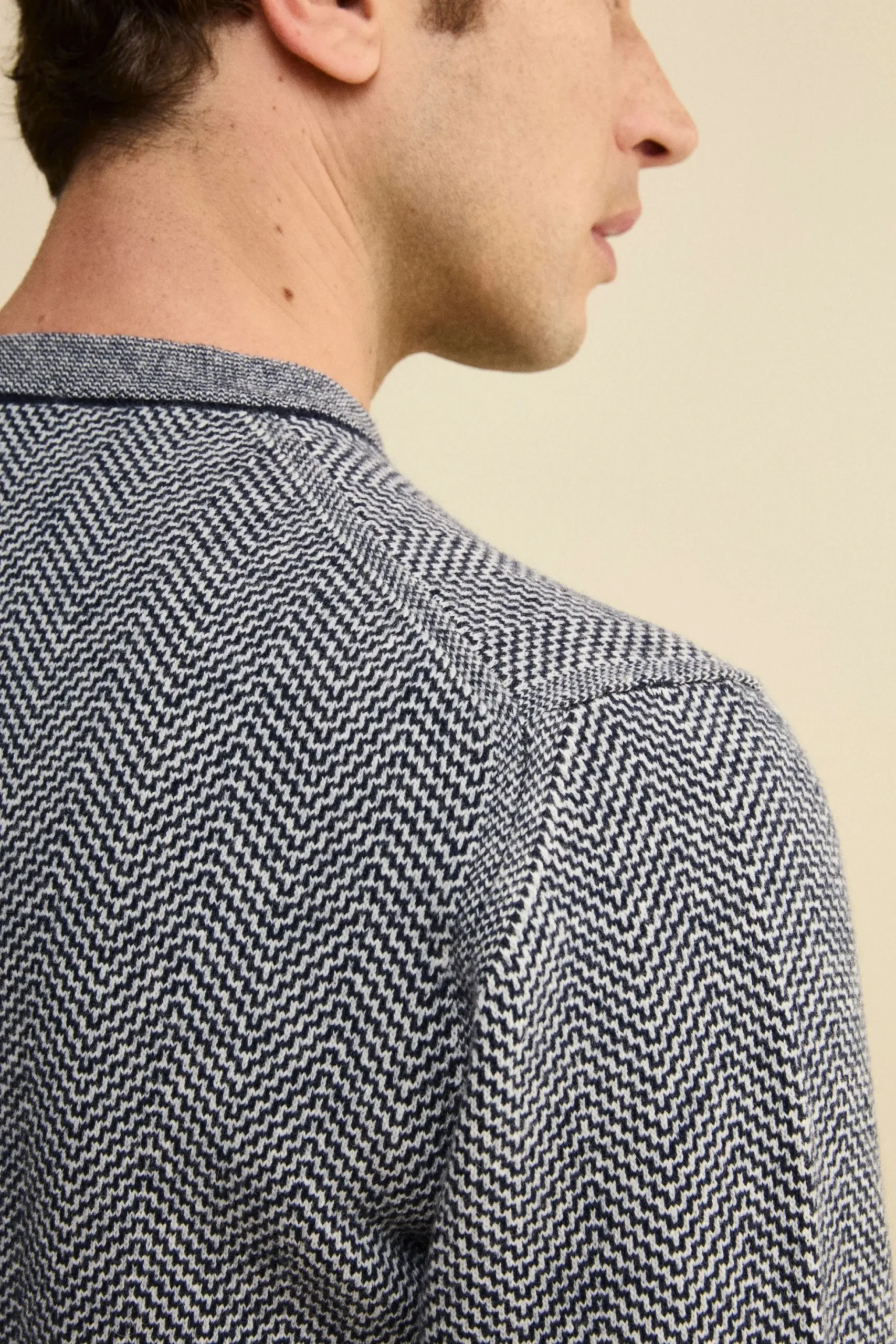 Girocollo Jacquard in Lana e Cashmere - BLU/LATTE