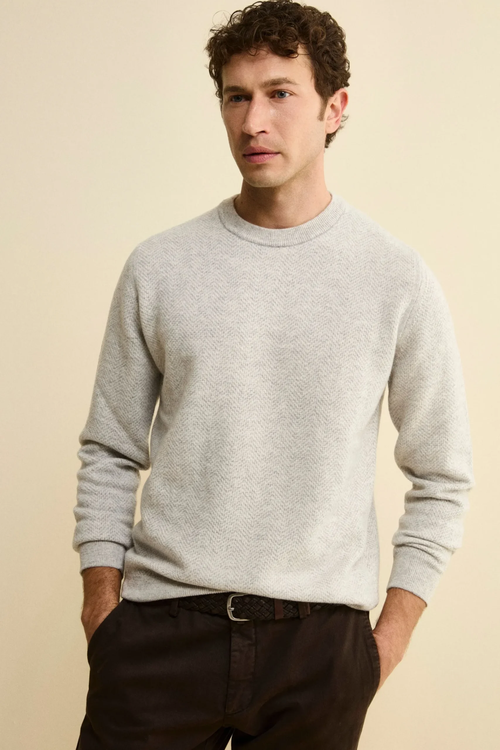 Girocollo Jacquard in Lana e Cashmere - GRIGIO/BEIGE