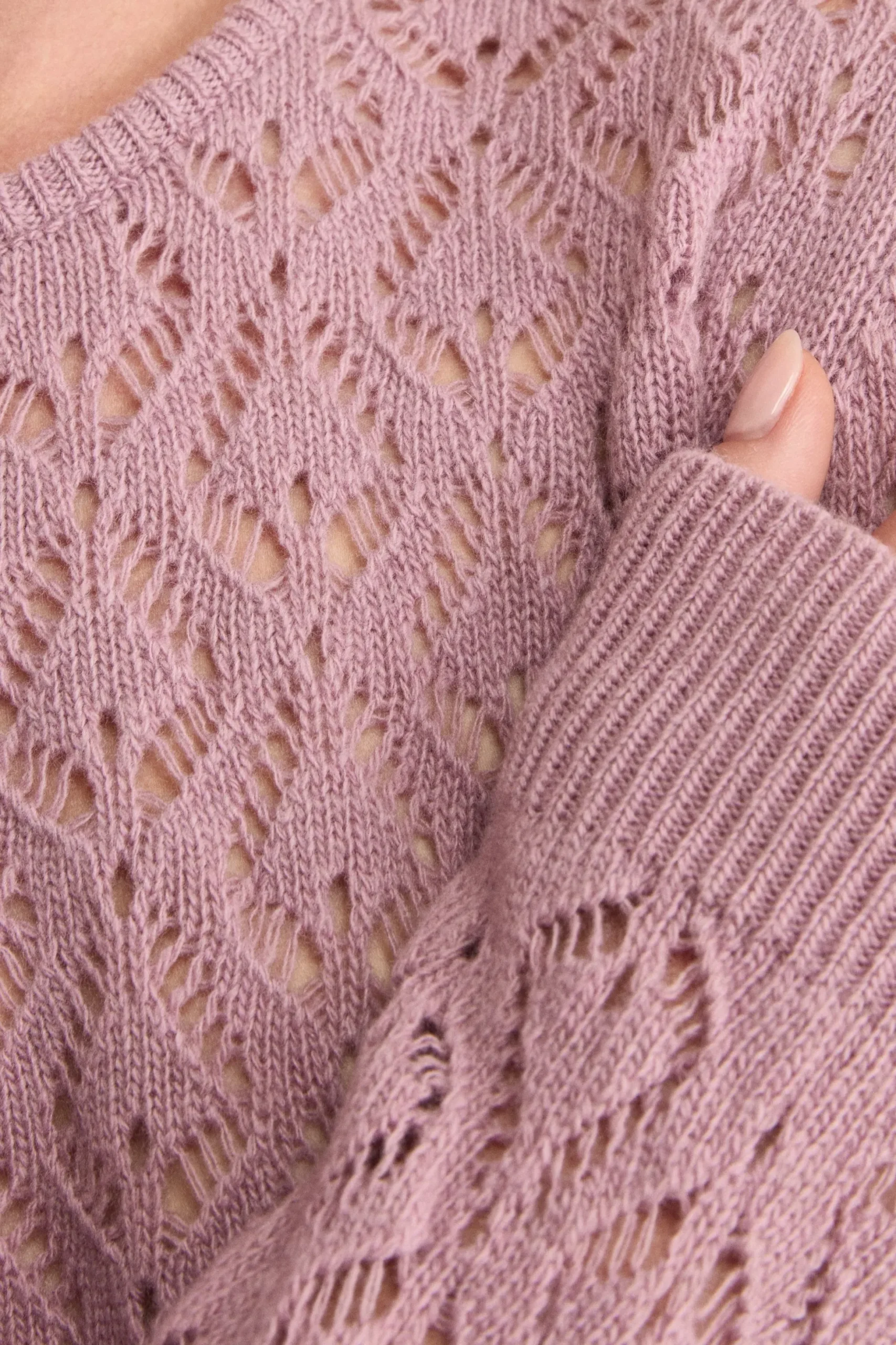 Girocollo Lana e Cashmere Traforato in Punto Pizzo - LILLA