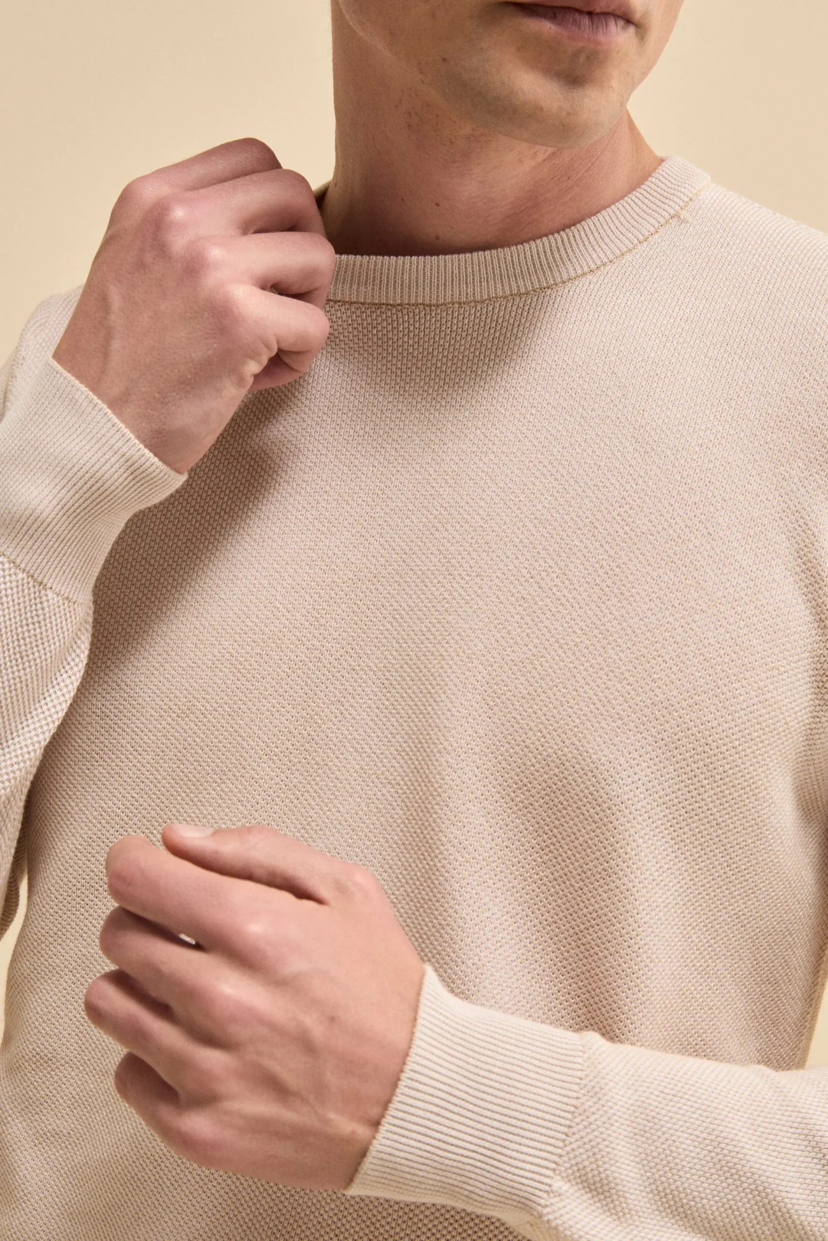Girocollo Lavorato in Cotone - BEIGE/BIANCO