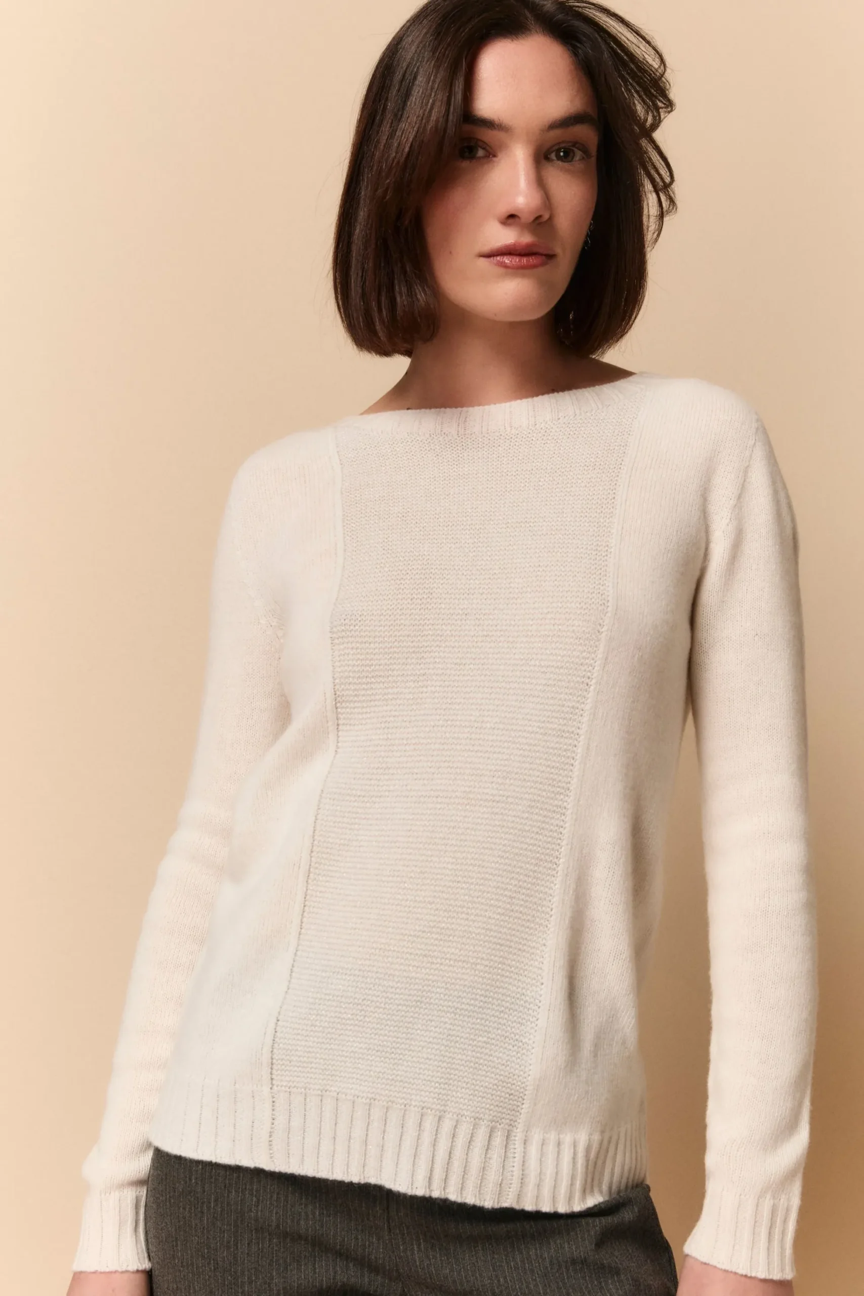 Girocollo Lurex in Lana e Cashmere - PANNA