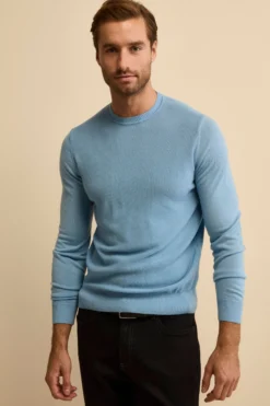 Girocollo Piquet in Lana con Toppe - AZZURRO