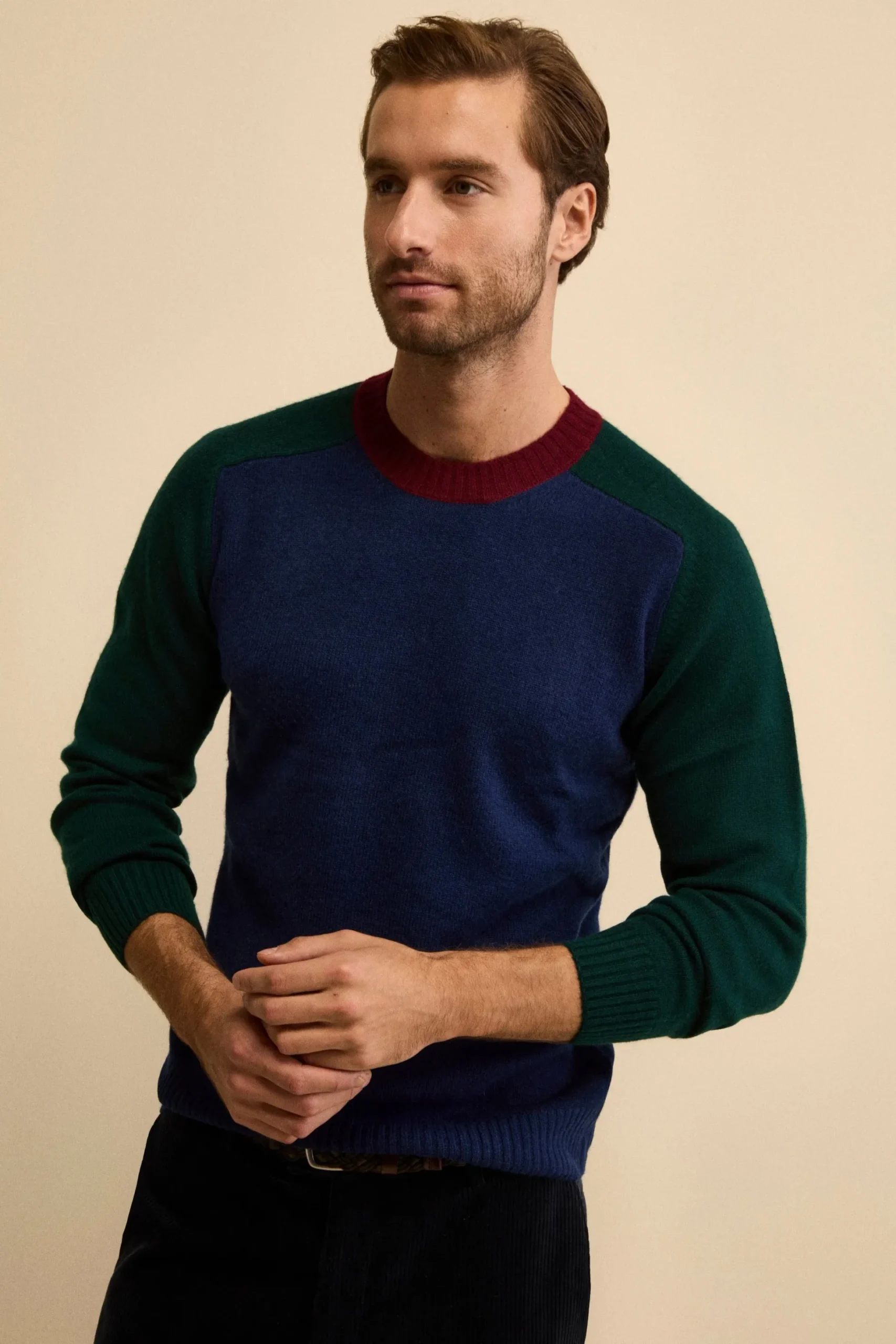 Girocollo Raglan a Righe in Lana e Cashmere - FANT. BLU