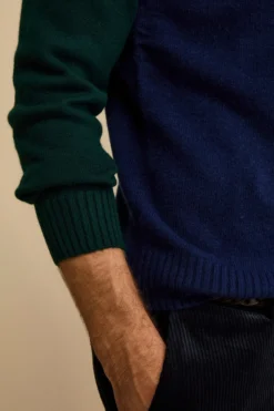 Girocollo Raglan a Righe in Lana e Cashmere - FANT. BLU