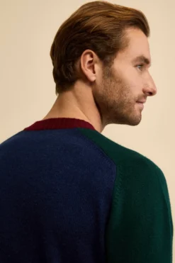Girocollo Raglan a Righe in Lana e Cashmere - FANT. BLU