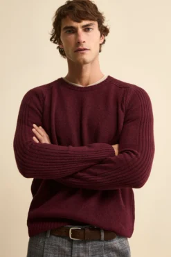 Girocollo Raglan con Motivo a Coste in Misto Lana Vergine - BORDEAUX