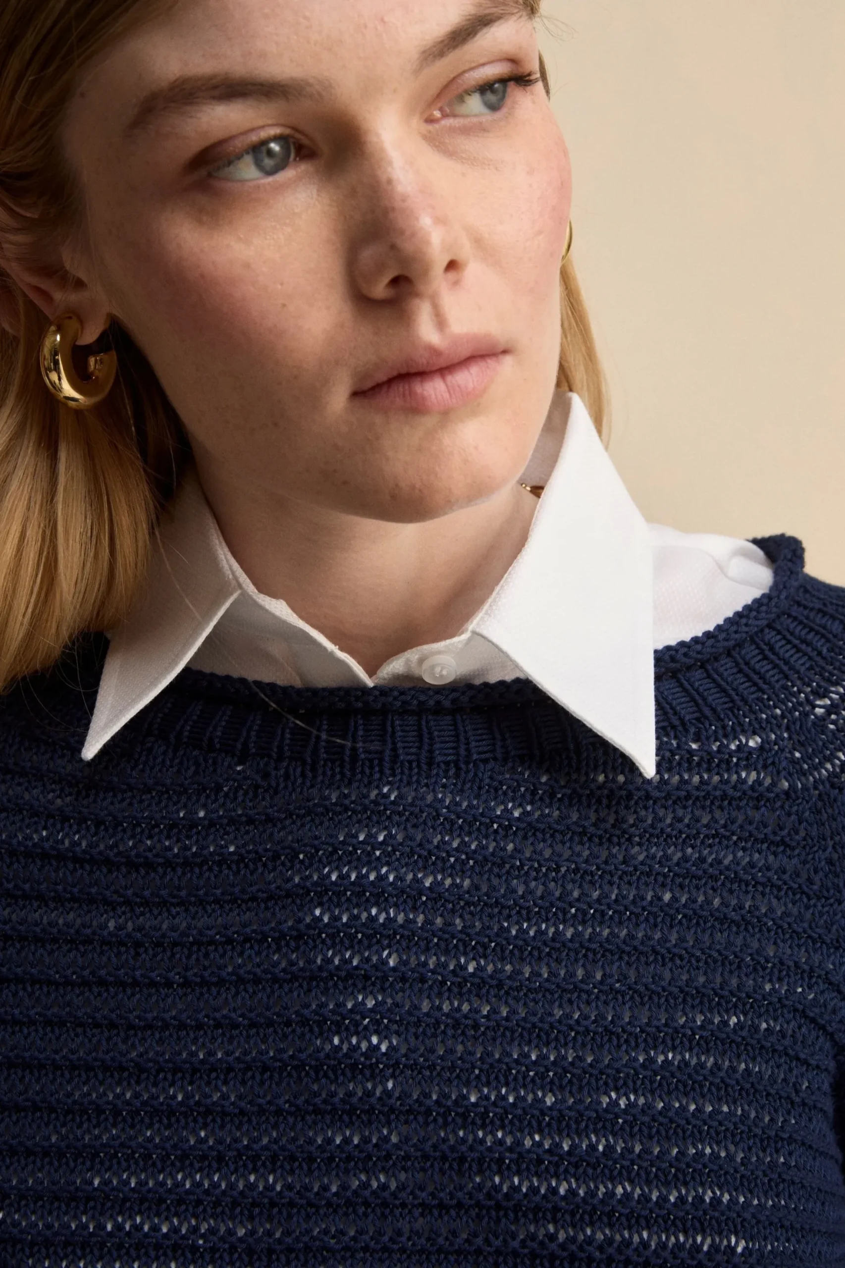 Girocollo Raglan Traforato in Cotone - BLU