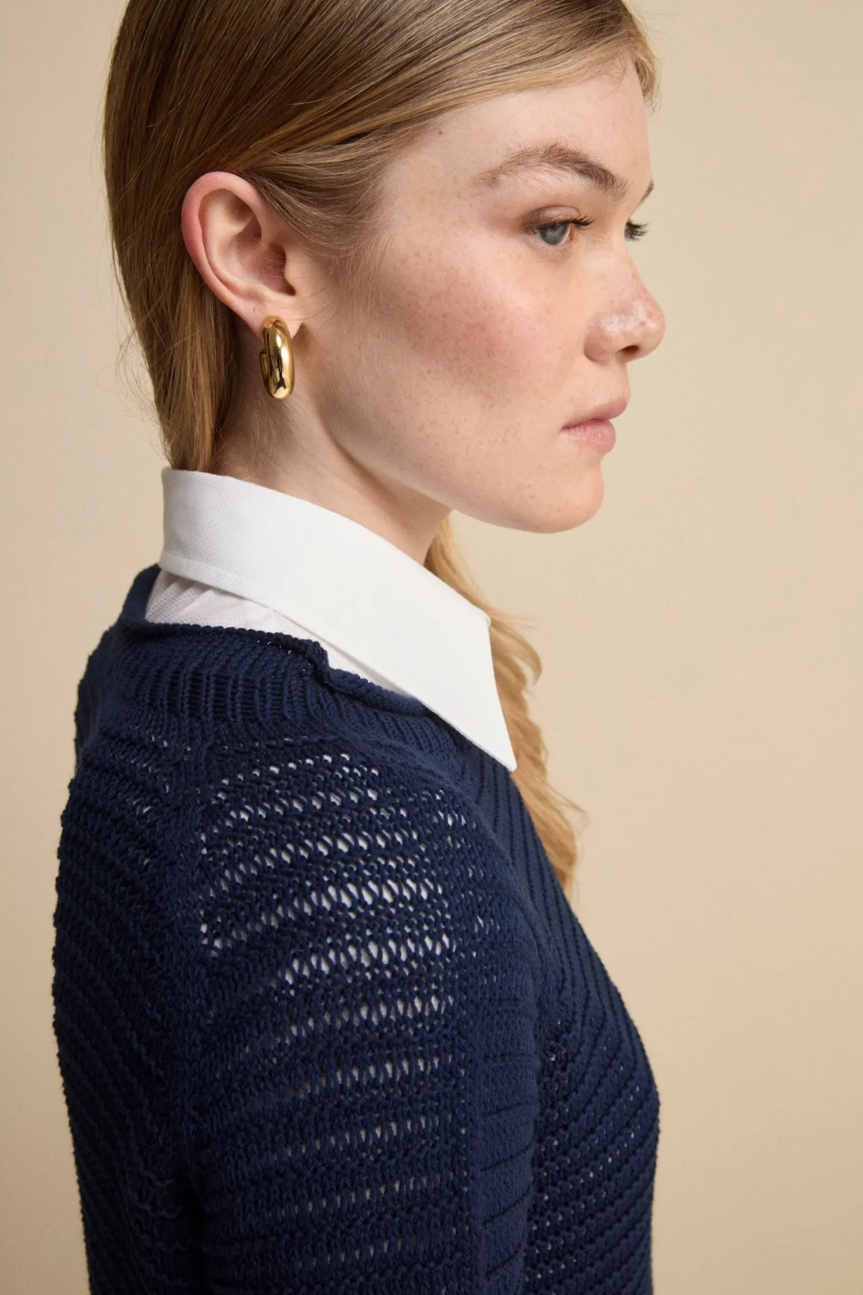 Girocollo Raglan Traforato in Cotone - BLU