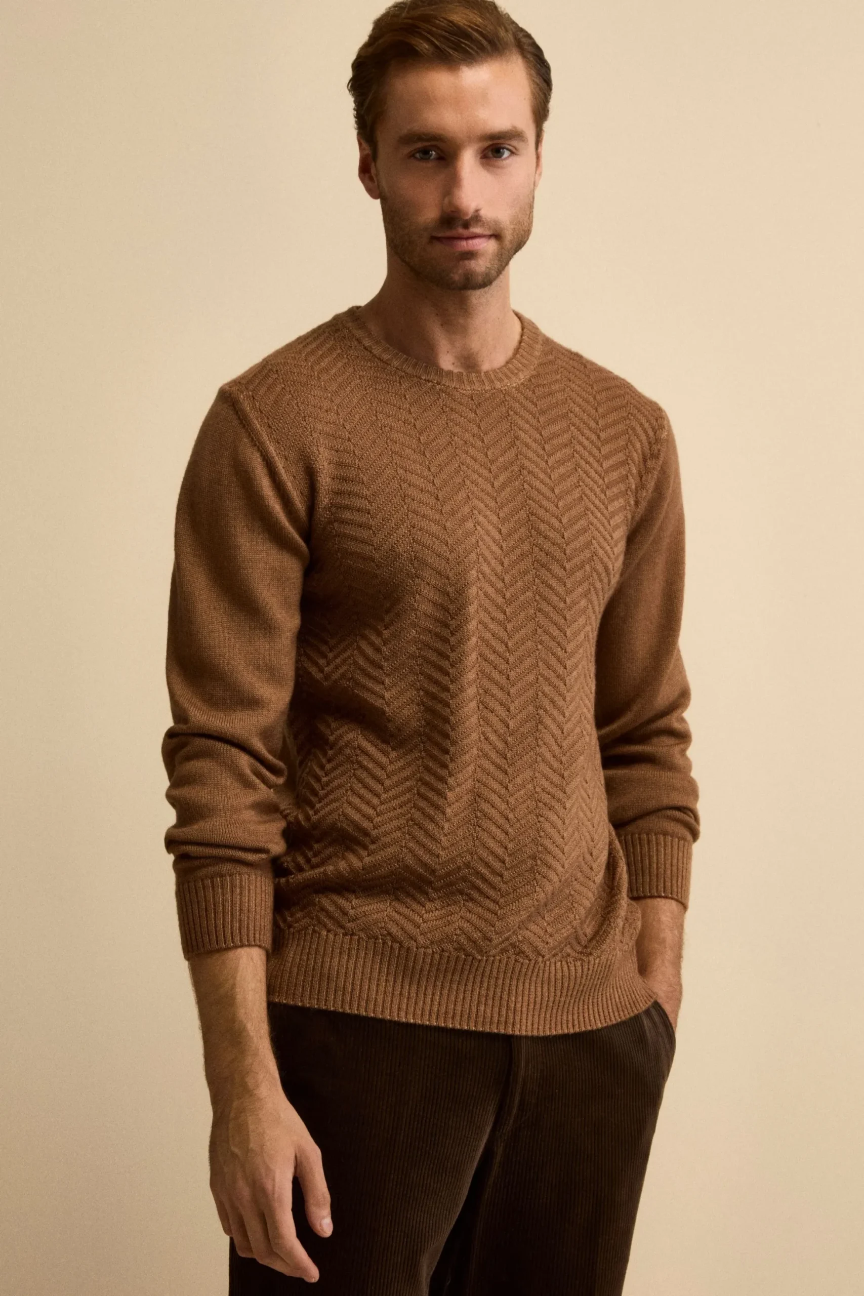 Girocollo Resca in Lana Merino - TABACCO