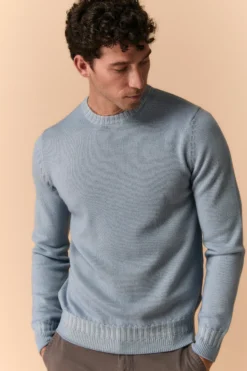 Girocollo Vintage in Lana Merino Extrafine - AZZURRO