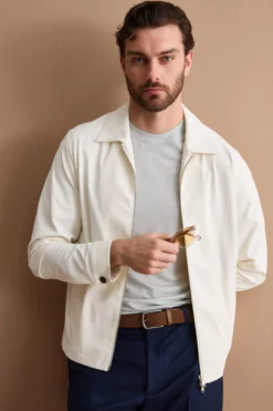 Giubbino Overshirt in Jersey con Zip - PANNA