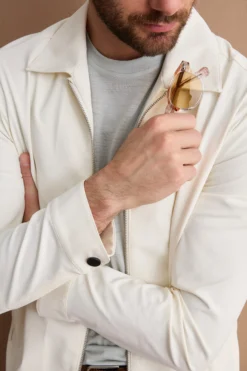 Giubbino Overshirt in Jersey con Zip - PANNA