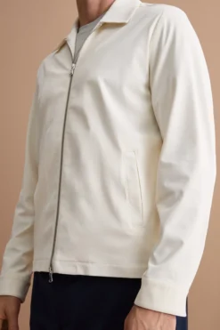 Giubbino Overshirt in Jersey con Zip - PANNA