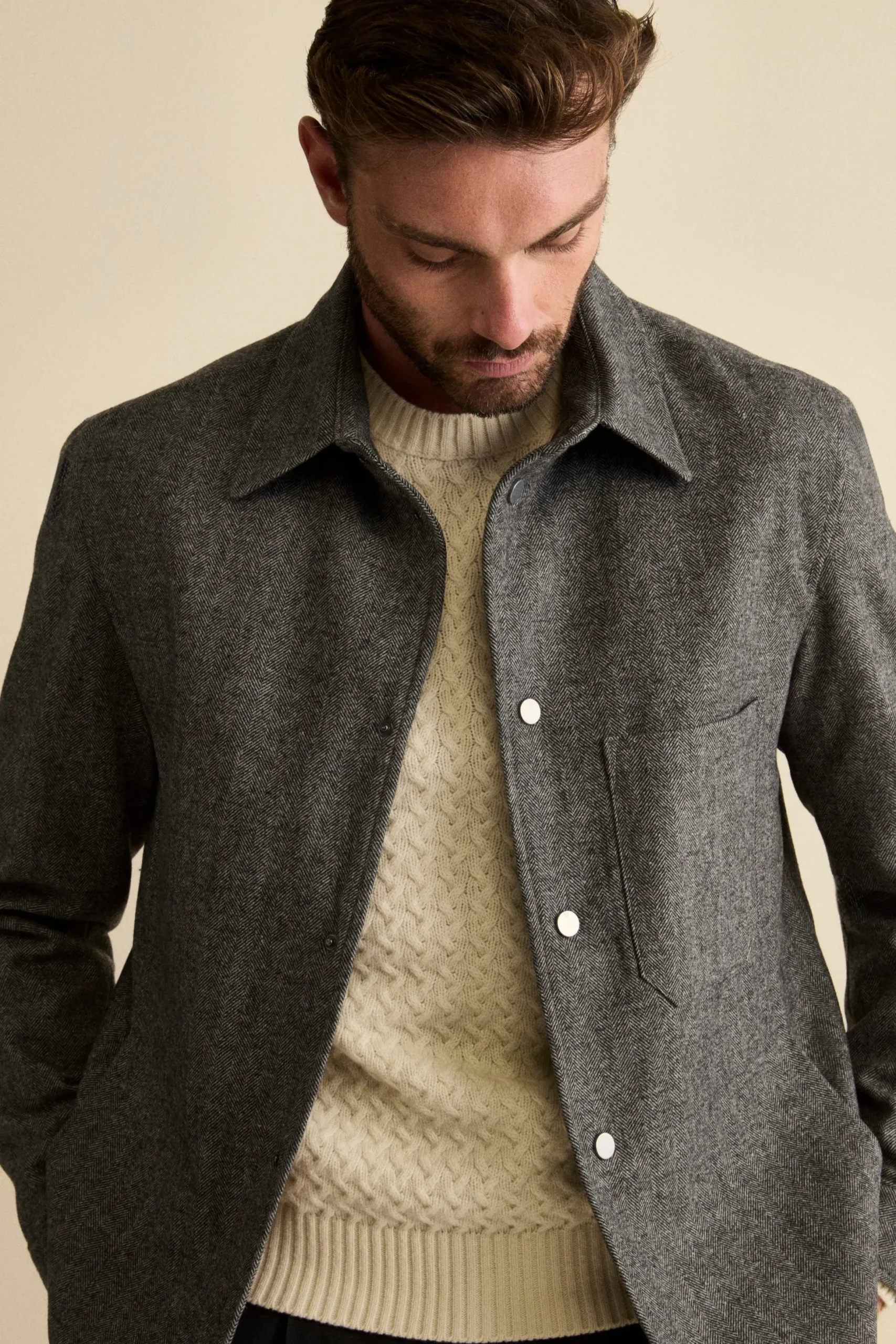 Giubbino Overshirt in Misto Lana - GRIGIO SPIGATO