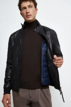 Giubbotto di Pelle con Zip - NERO