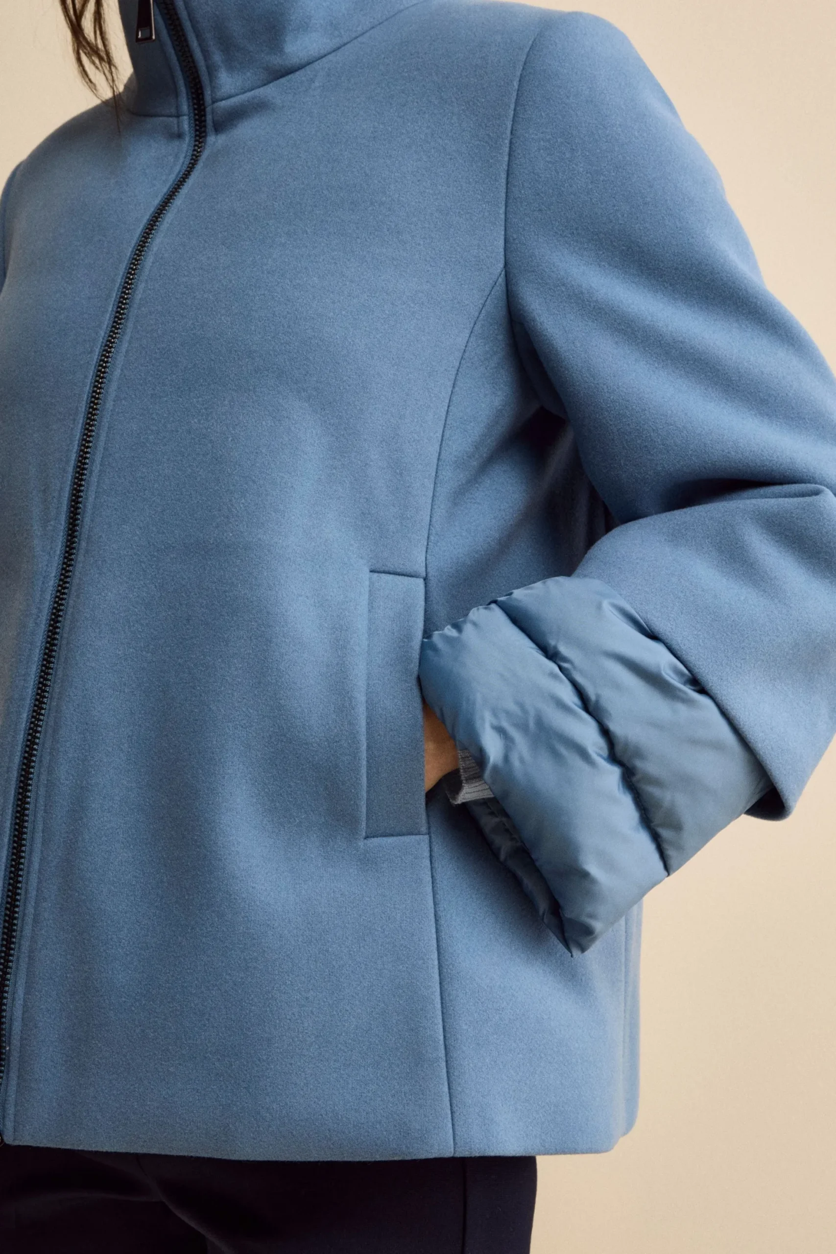 Giubbotto Imbottito Svasato con Zip - DENIM