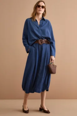 Gonna Lunga in Denim con Tasche - DENIM