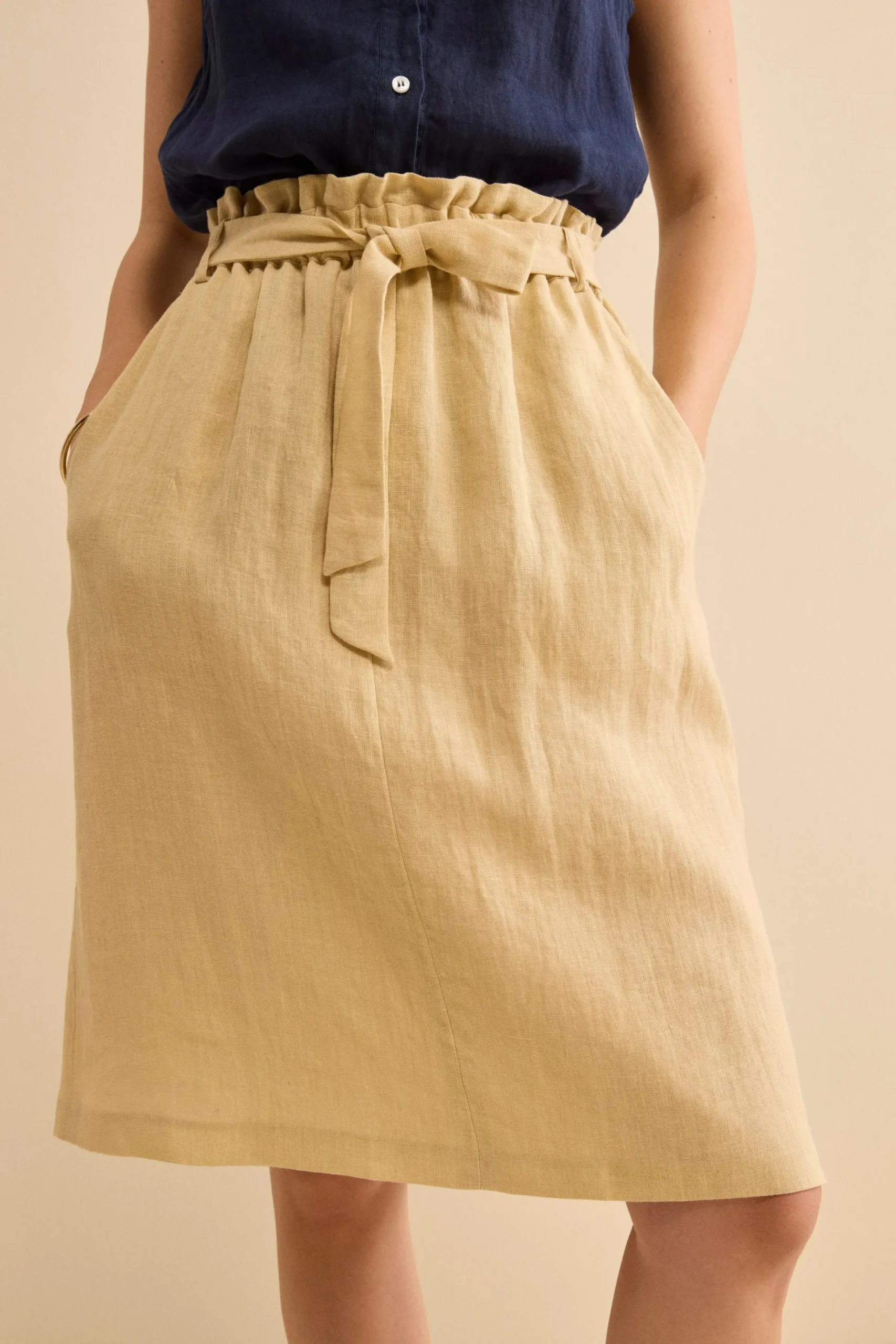 Gonna Midi in Lino con Fusciacca - CREMA