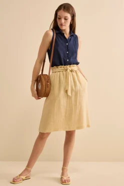 Gonna Midi in Lino con Fusciacca - CREMA