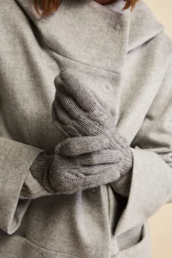 Guanti Trecce in Lana e Cashmere - GRIGIO CHIARO
