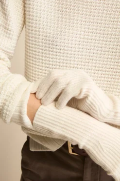 Guanto a Coste in Lana e Cashmere - BIANCO