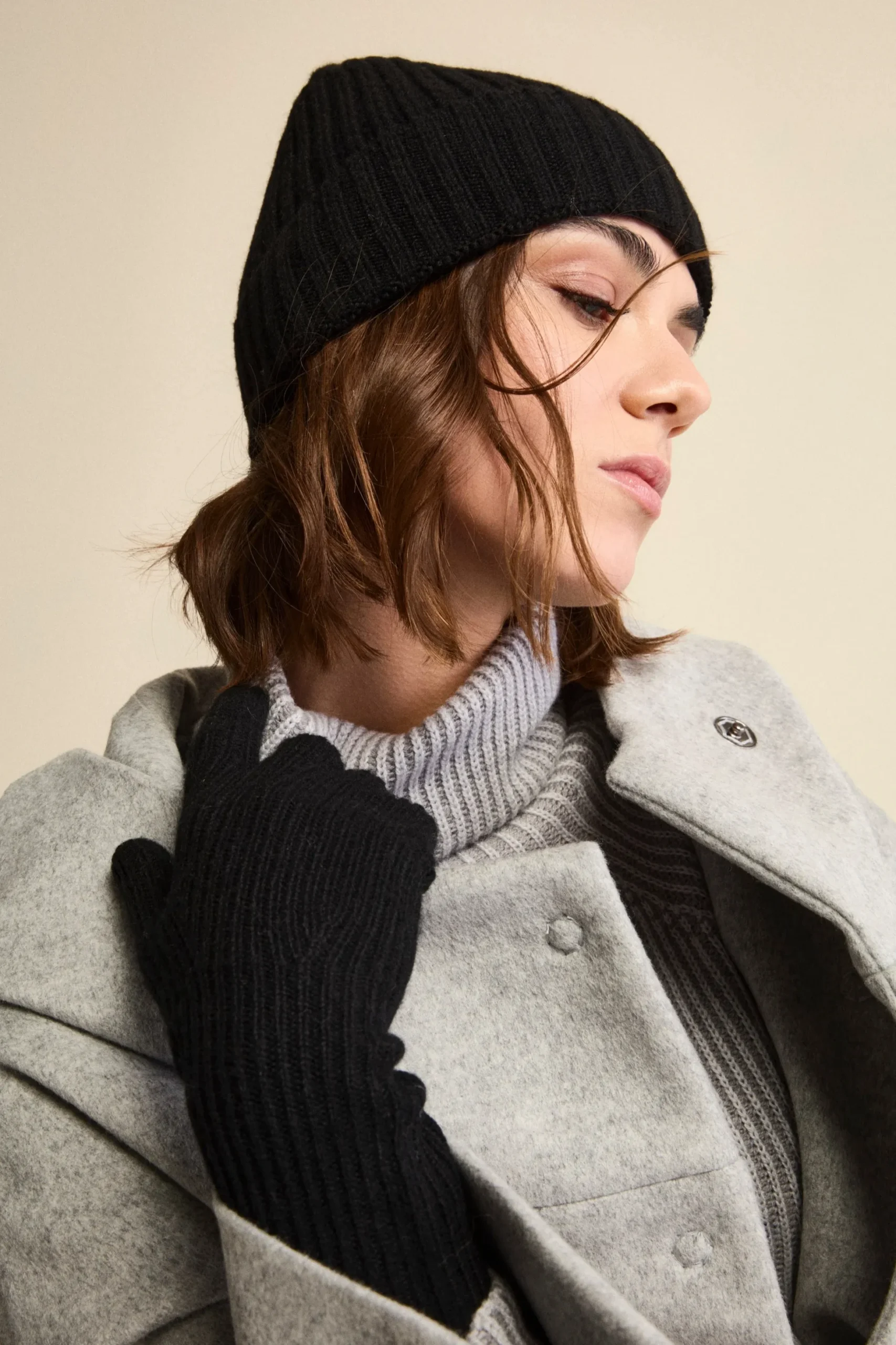 Guanto a Coste in Lana e Cashmere - NERO