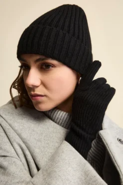 Guanto a Coste in Lana e Cashmere - NERO