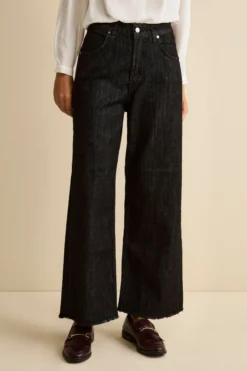 Jeans Sfrangiato a Gamba Larga - DENIM/NERO