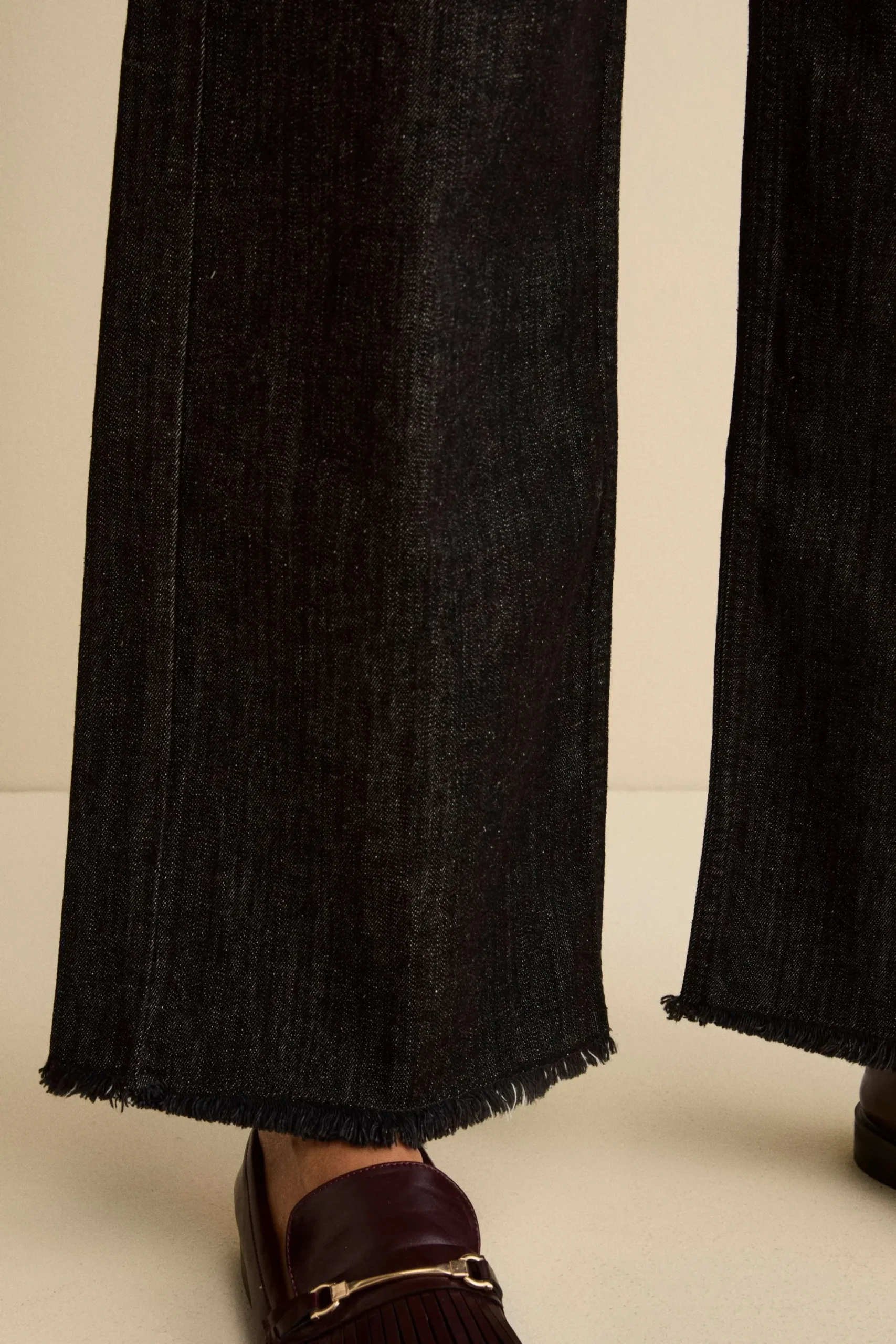 Jeans Sfrangiato a Gamba Larga - DENIM/NERO