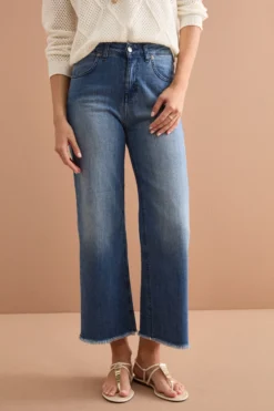 Jeans Straight Fit Sfrangiato in Cotone - DENIM