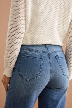 Jeans Straight Fit Sfrangiato in Cotone - DENIM