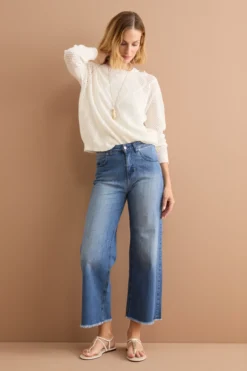 Jeans Straight Fit Sfrangiato in Cotone - DENIM