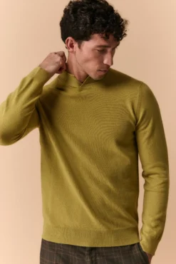 Lupetto con Spacco in Lana e Cashmere - LIME