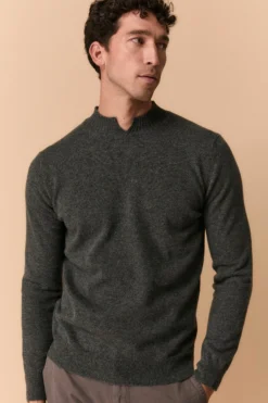 Lupetto con Spacco in Lana e Cashmere - ANTRACITE
