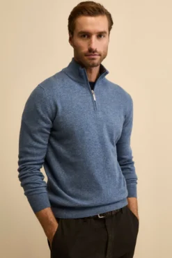 Lupetto con Zip in Lana e Cashmere - DENIM