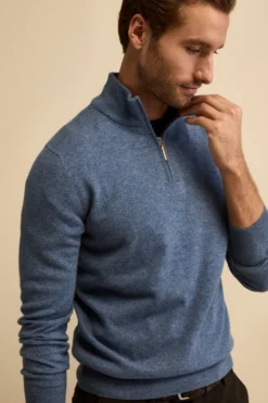 Lupetto con Zip in Lana e Cashmere - DENIM