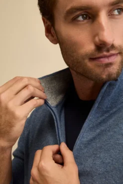 Lupetto con Zip in Lana e Cashmere - DENIM