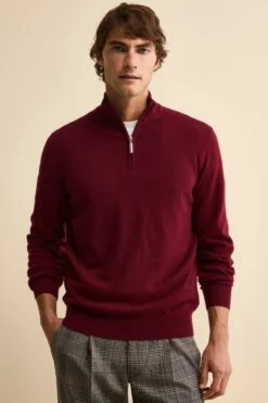 Lupetto con Zip in Lana e Cashmere - BORDEAUX