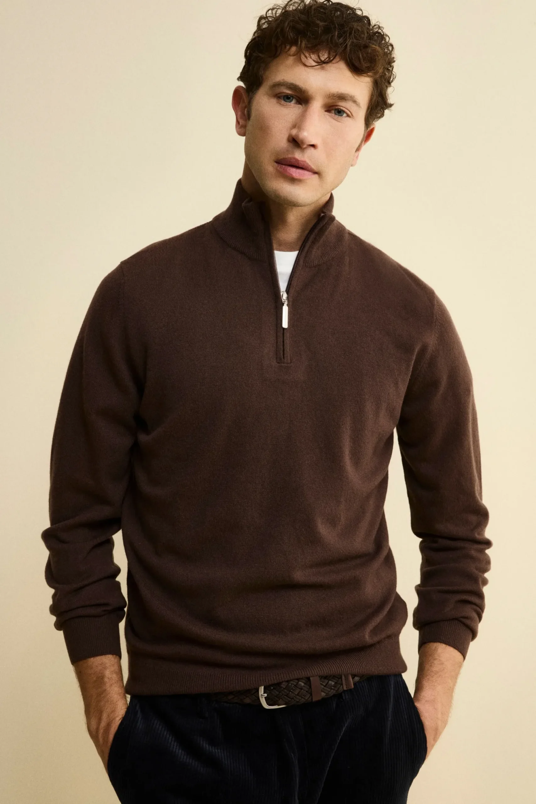 Lupetto con Zip in Lana e Cashmere - MARRONE