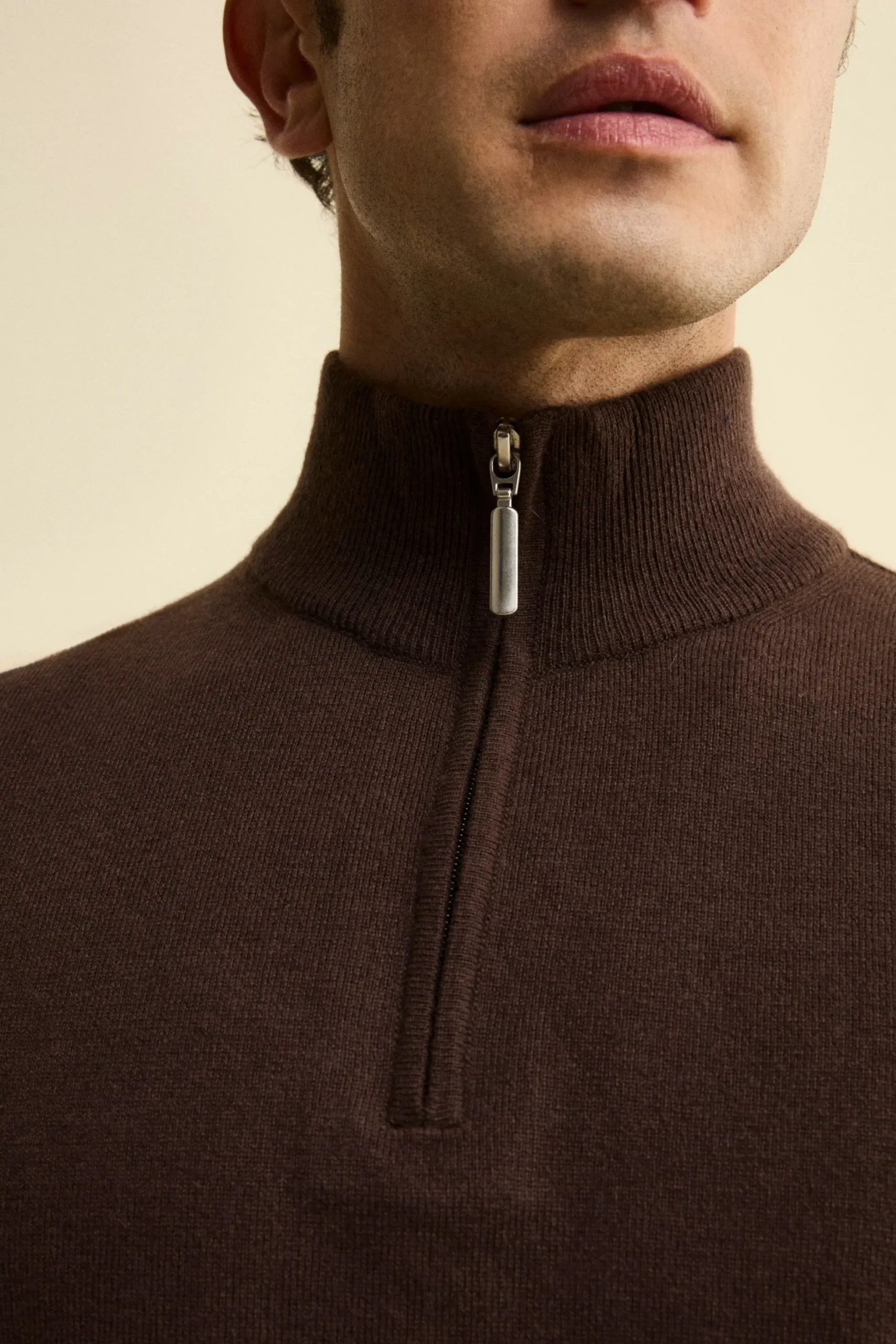 Lupetto con Zip in Lana e Cashmere - MARRONE