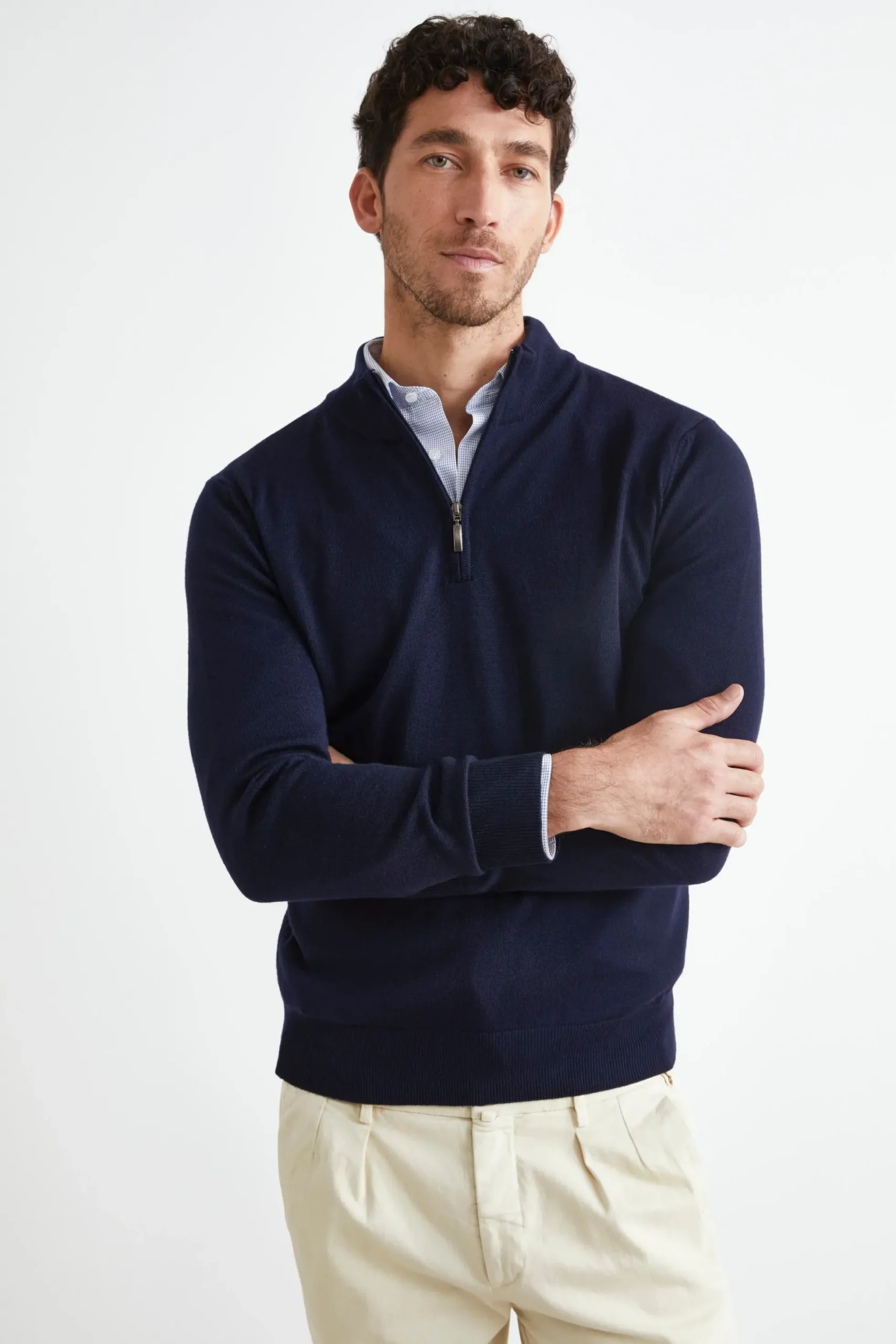 Lupetto con Zip in Lana Merino - BLU